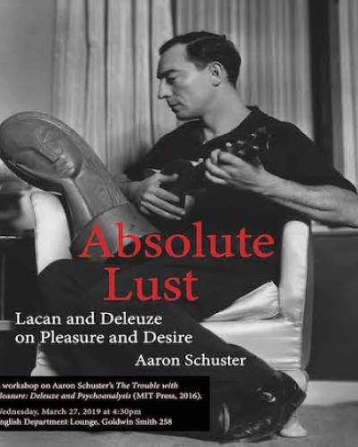 Poster for event with Aaron Schuster sitting on a couch